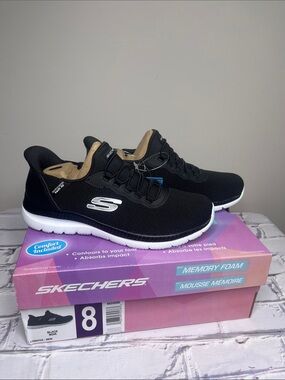 Skechers Black and White Slip-On Memory Foam Sneakers